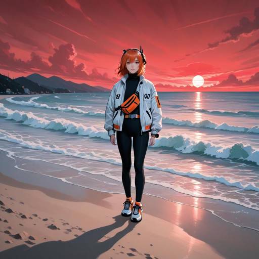 Surreal Beach Scene with Adachi Rei