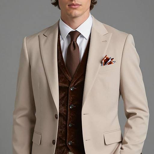 Man in Beige Suit with Brown Velvet Vest