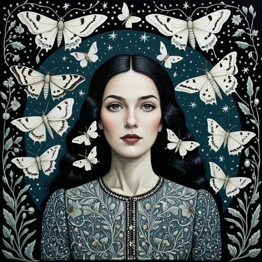 Night Girl with Moths Illustration