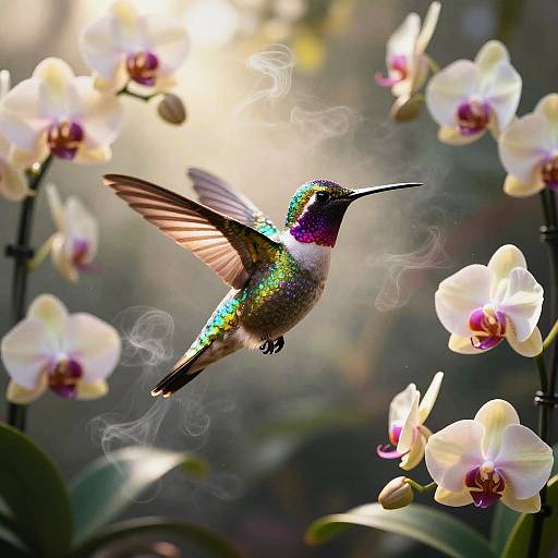 Iridescent Hummingbird in Tropical Glow