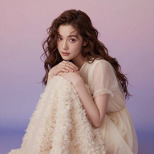 Soft Portrait of Woman with Fluffy Fabric