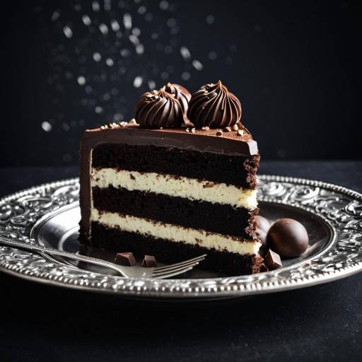 Triple Chocolate Cake Slice on Silver Plate