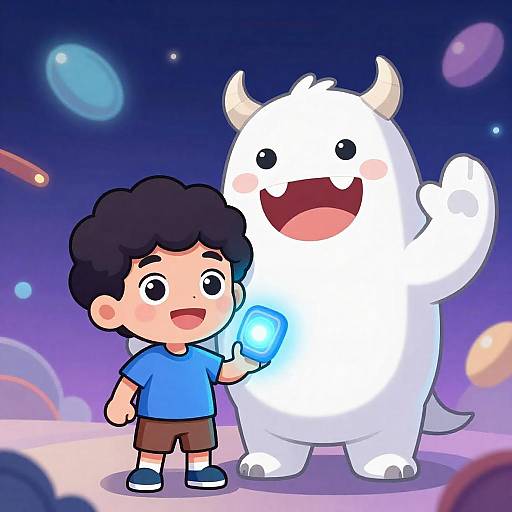 Smiling Boy and Grinning Cosmic Monster