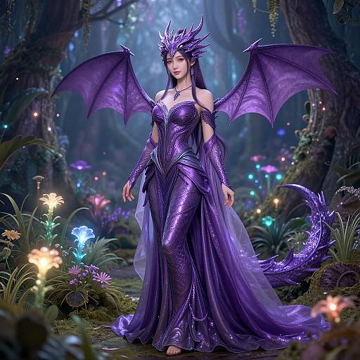 Purple Dragon Girl in Enchanted Forest
