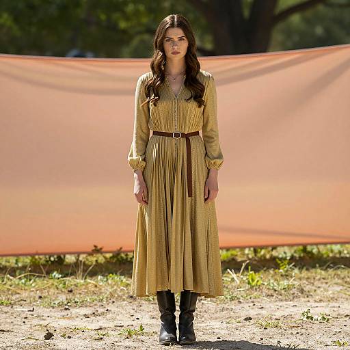 Elegant Young Woman in Gold Dress