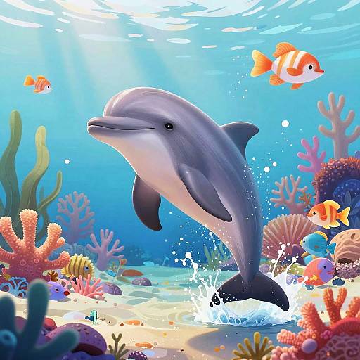 Joyful Dolphin in Tropical Reef