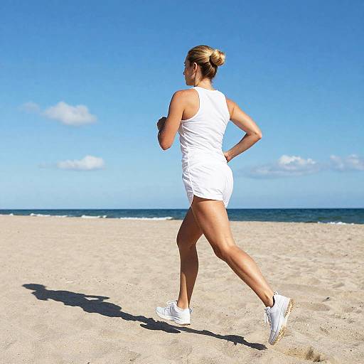 Woman Jogging on Sandy Beach