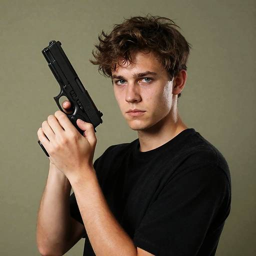 Intense Young Man with Handgun Portrait