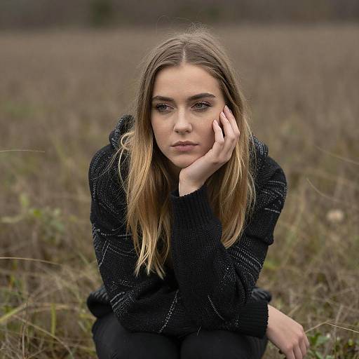 Thoughtful Woman in Autumn Field