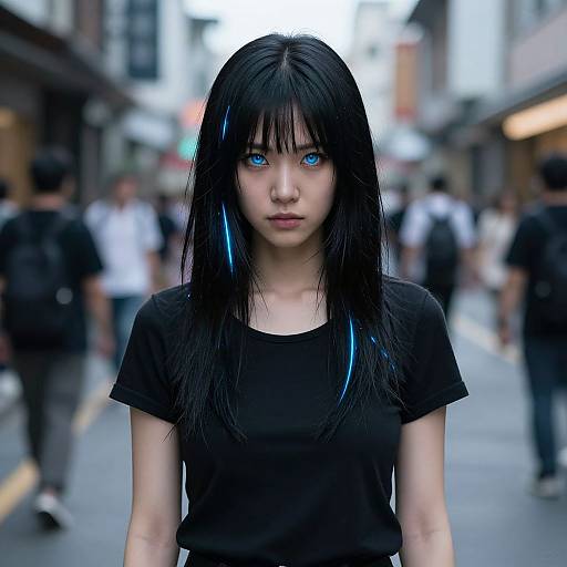Young Woman with Glowing Obsidian Hair