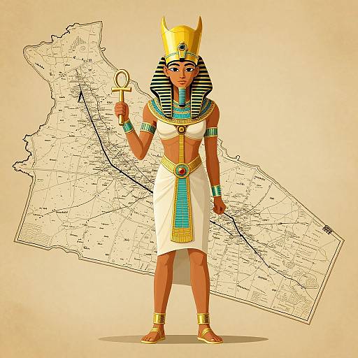 Regal Egyptian Pharaoh Woman Holding Ankh