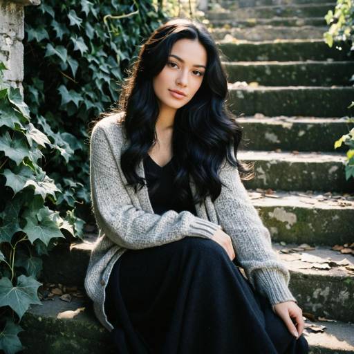 Woman Sitting on Stone Steps in Ivy Garden