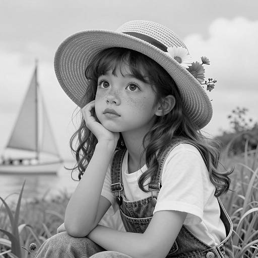 Thoughtful Young Girl by the Lake