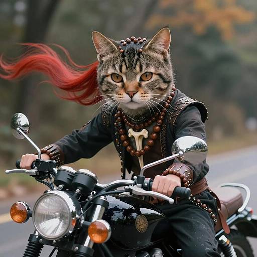 Cyberpunk Cat on a Motorcycle Portrait