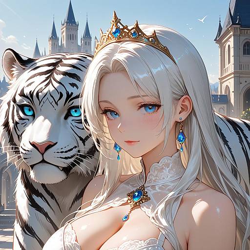 Regal Princess with White Tiger Portrait