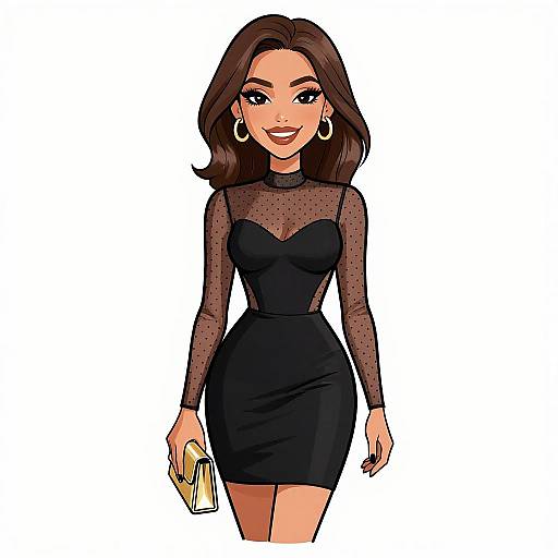 Chic Woman in Black Bodycon Dress with Gold Clutch