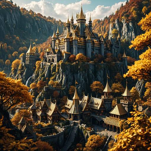 Majestic Elven Fortress in Autumn Forest