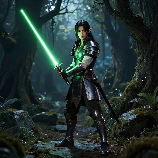 Elven Warrior with Green Lightsaber