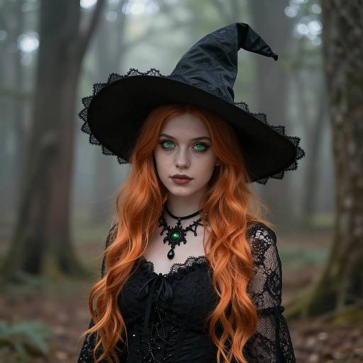 Portrait of a Young Witch in Mystical Forest