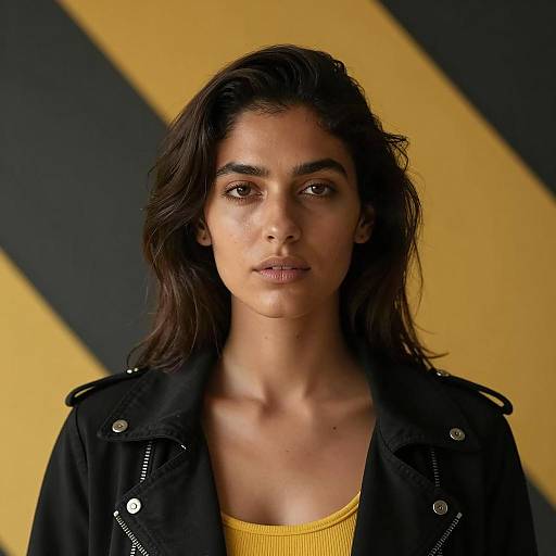 Portrait of Woman in Black Jacket and Yellow Top