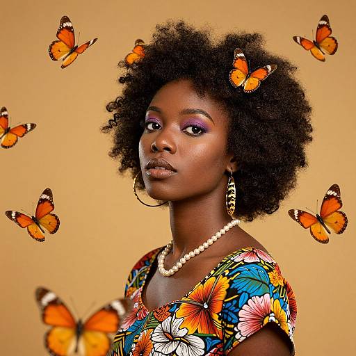 Butterflies Around Afro Portrait