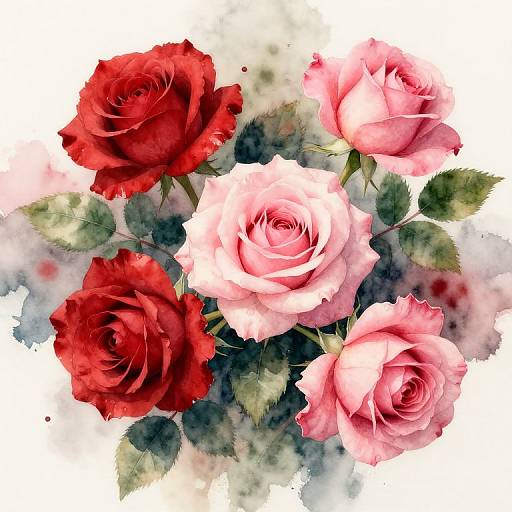 Watercolor Painting of Blooming Roses
