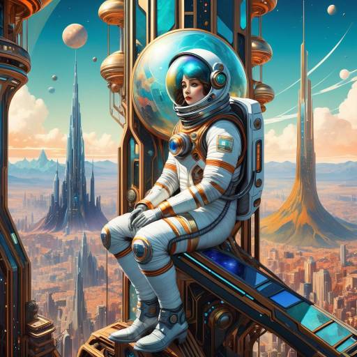 Futuristic Space Explorer in Surreal Cityscape Futuristic Space Explorer in Surreal Cityscape