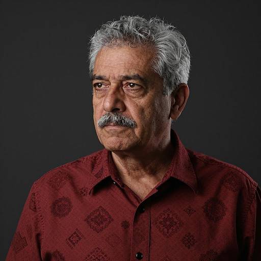 Serious Middle-Aged Man in Red Shirt