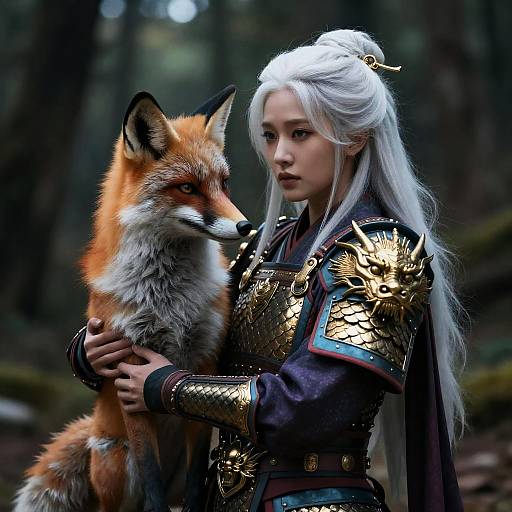 Fantasy Woman with Fox and Dragon Armor