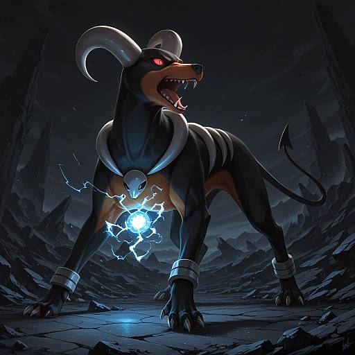 Illustration of Houndoom, pokemon in the style of Neve (morris-minicooper)