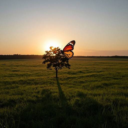 Sunset Meadow with Ethereal Butterfly Wings