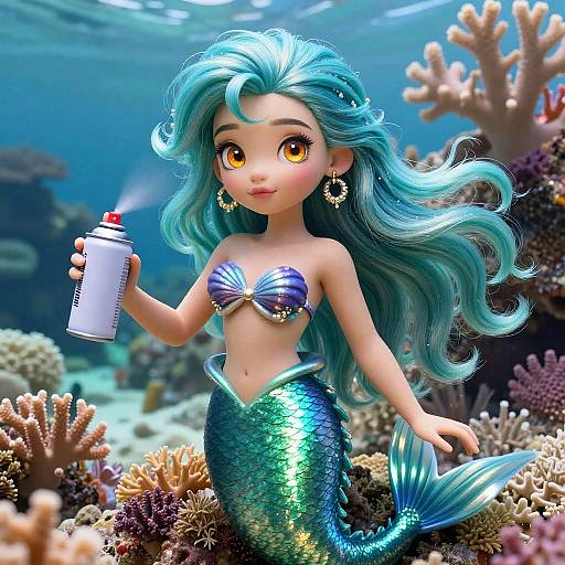Cartoon Mermaid with Spray Paint Can
