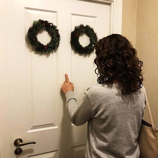 Curly Haired Woman Knocking on Door