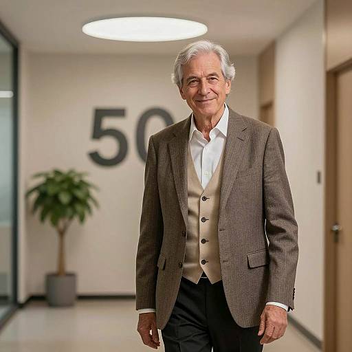 Elegant Elderly Man at Birthday Office Party