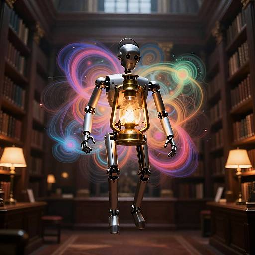 Mysterious Automaton Above Antique Library Atrium