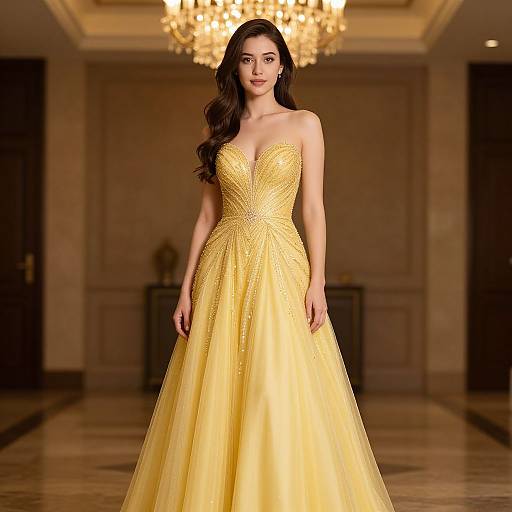 Realistic Gold Ball Gown Prom Dress
