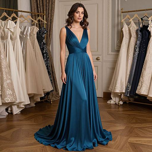 Elegant European Woman in Blue Gown