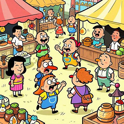Vibrant Cartoon Marketplace Scene