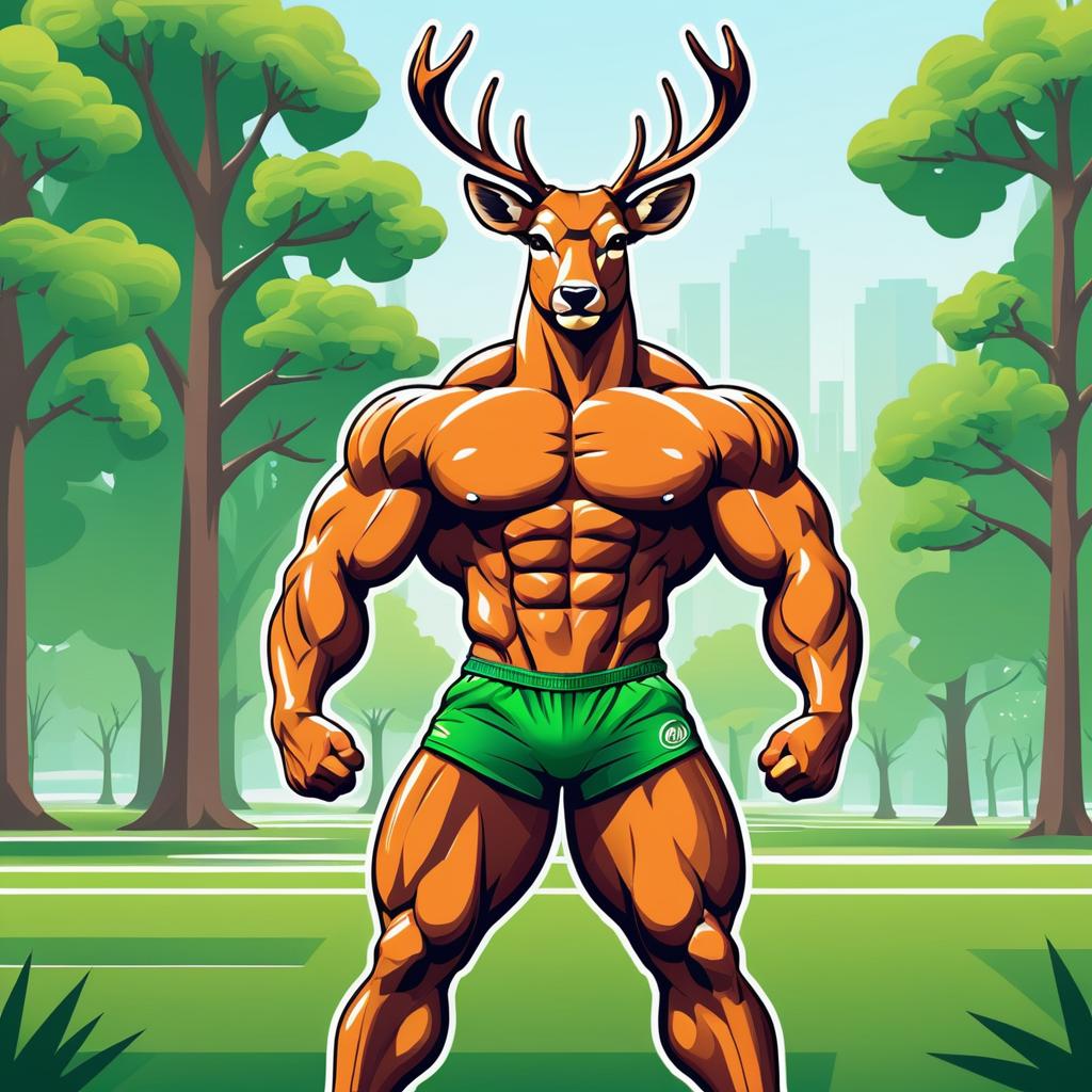 Buff Anthropomorphic Deer in Tranquil Park