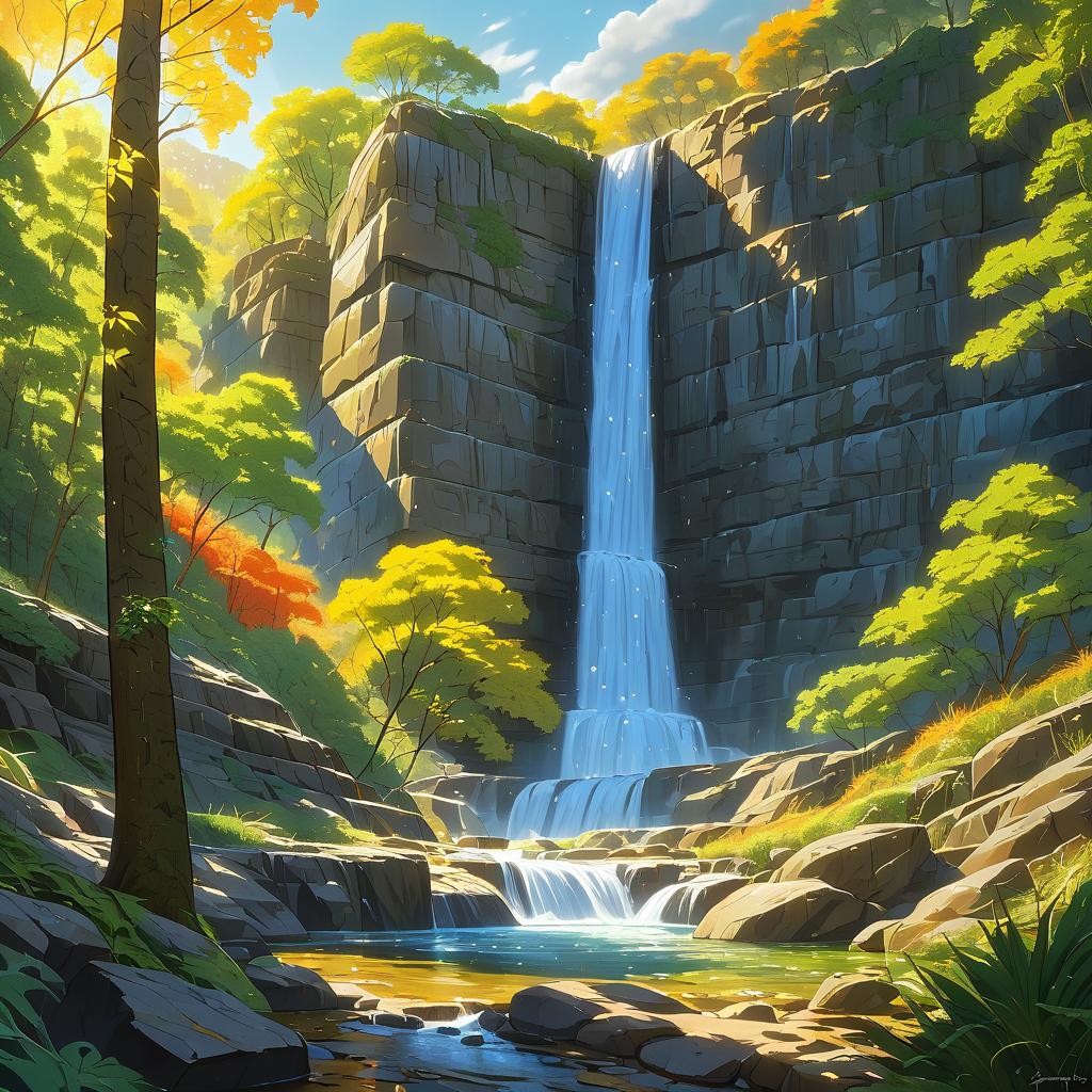 Vibrant Waterfall Gorge in Rocky Terrain