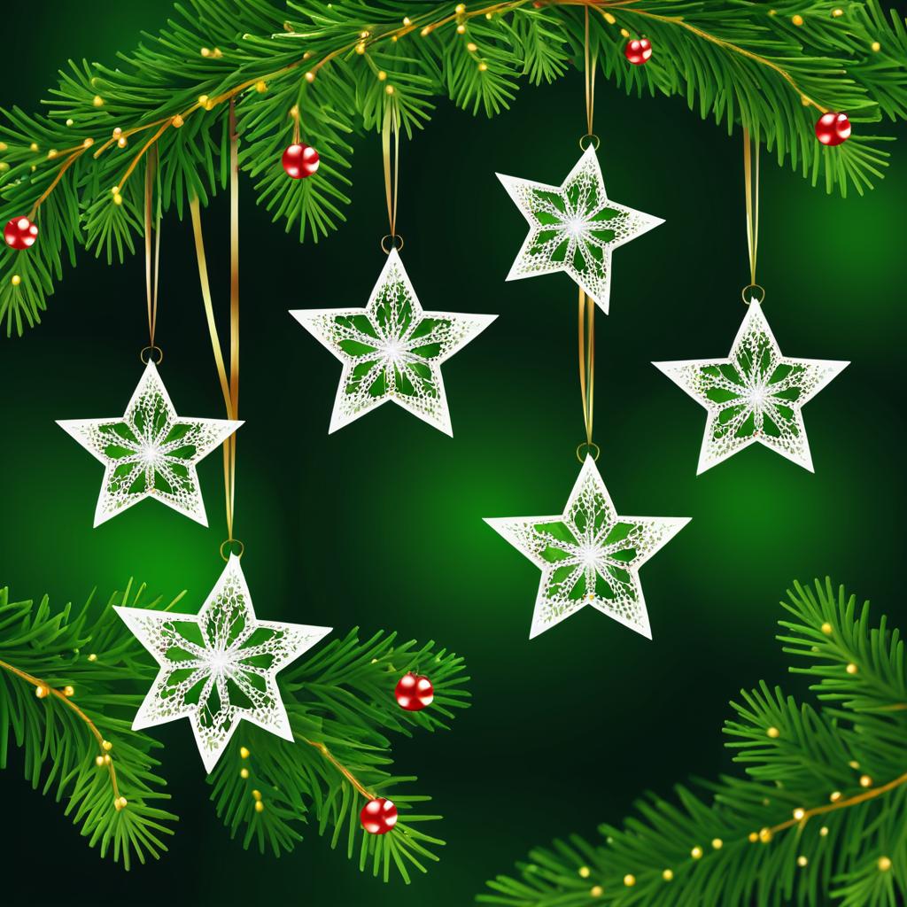 Christmas Stars on Fir Tree Branch