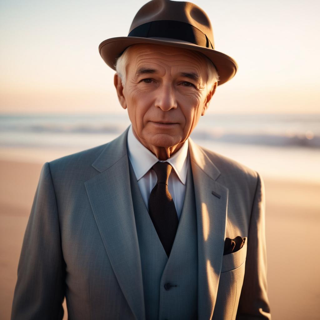 Elderly Man in Classic Suit at Sunset