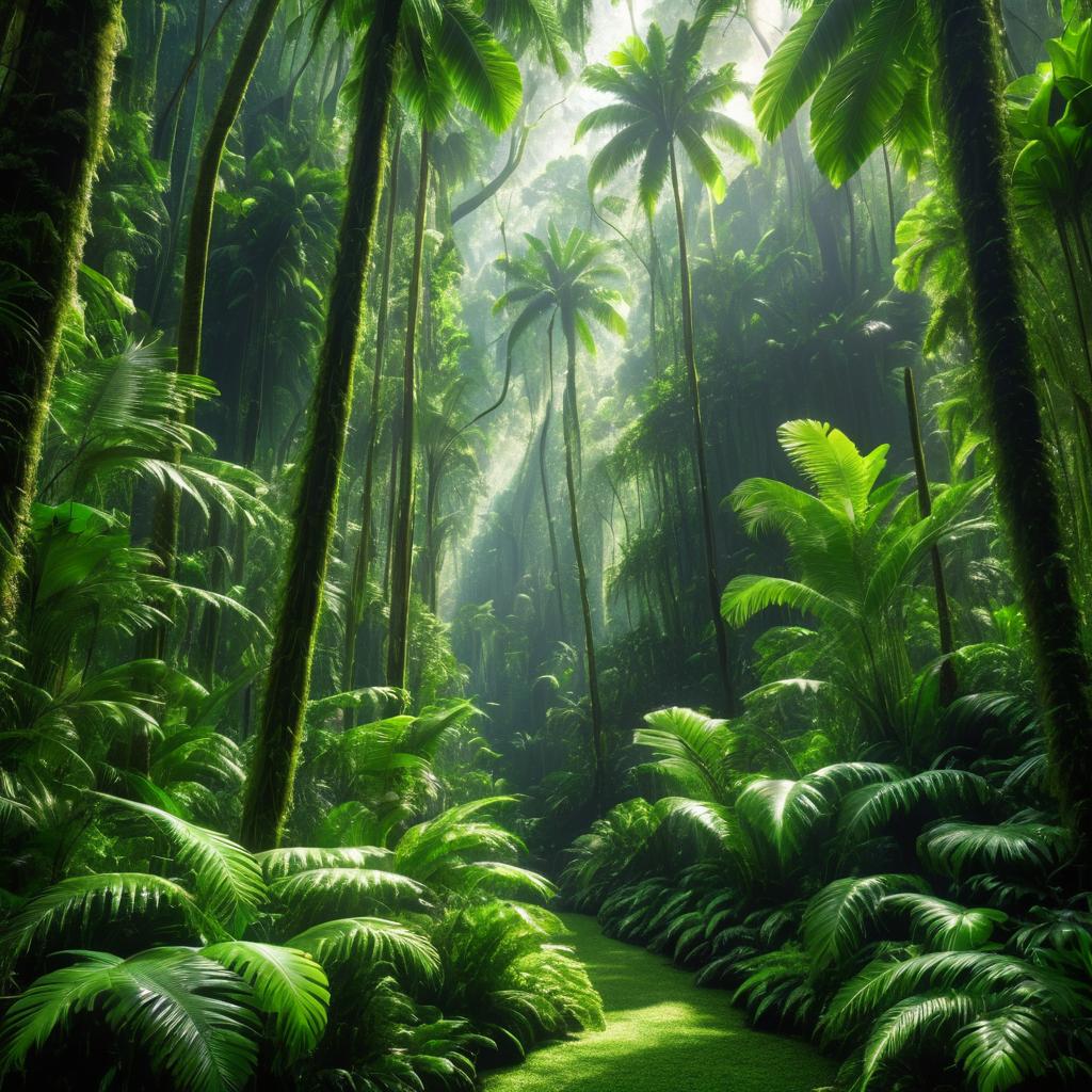 Lush Jungle Scene with Dappled Light