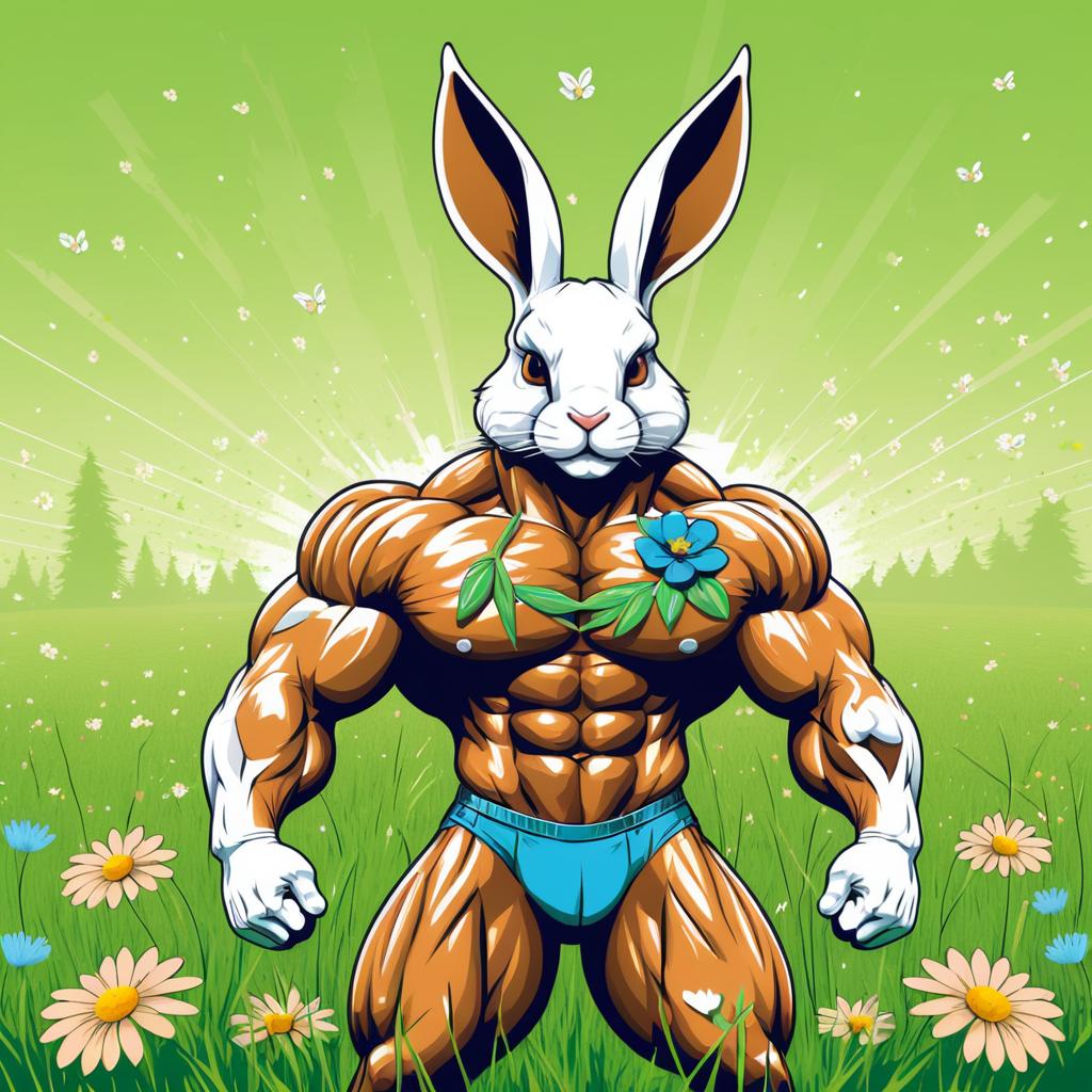 Buff Anthropomorphic Rabbit in Blooming Meadow