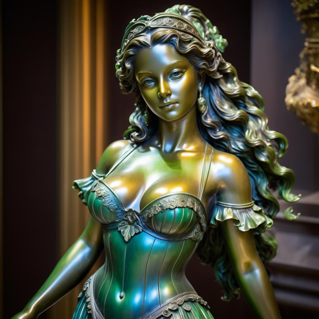 Seductive Bronze Enchantress Statue Portrait