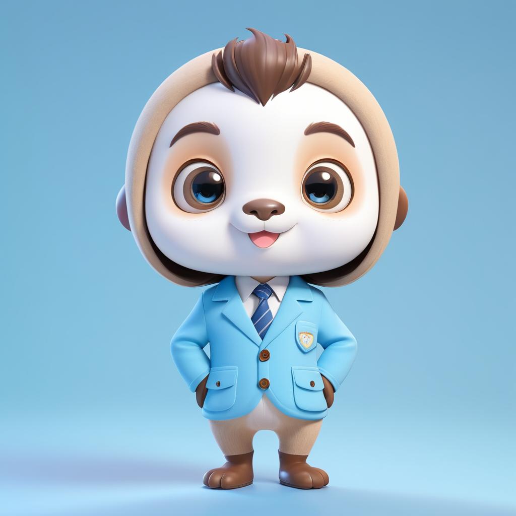 Charming 3D Cartoon Sloth in Uniform