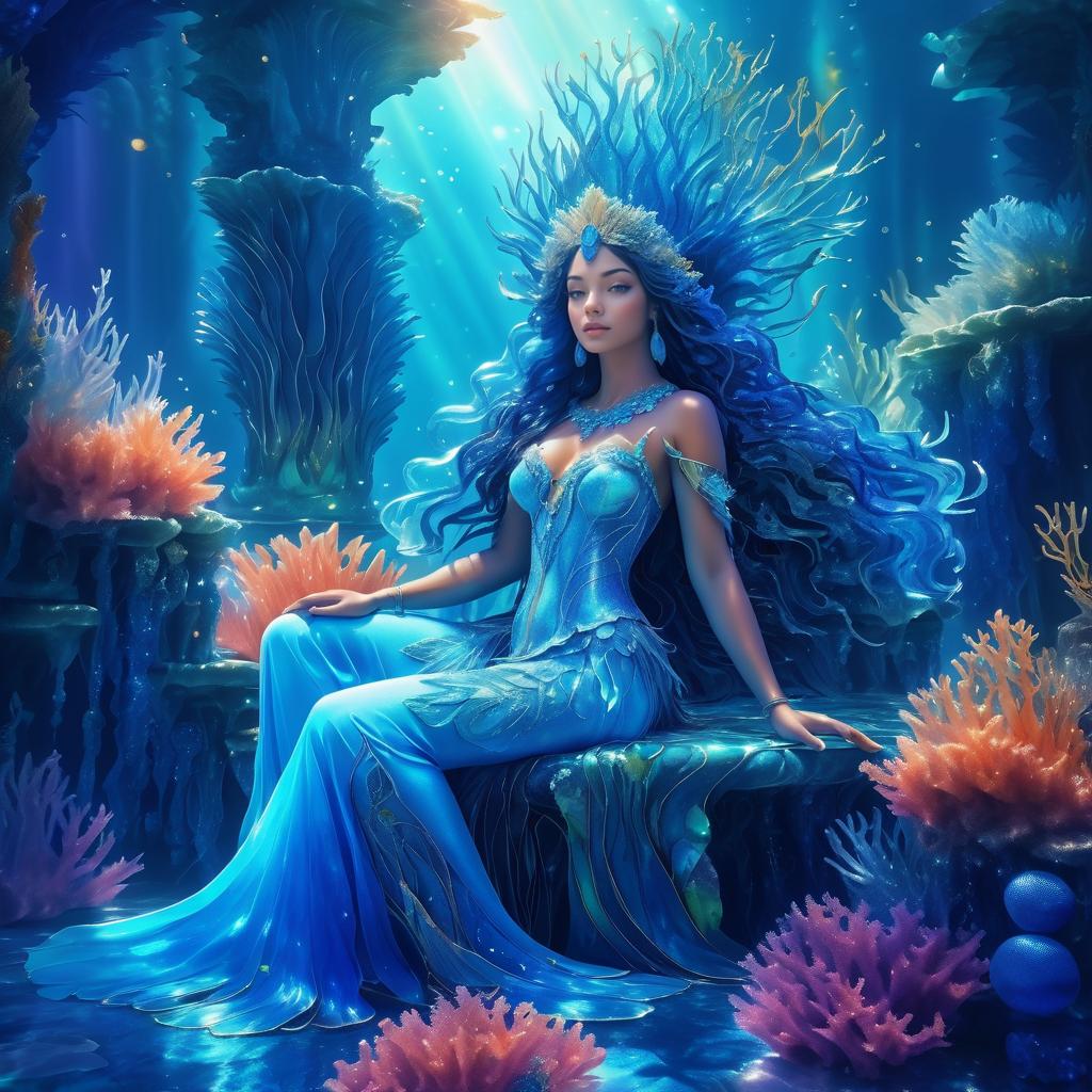 Ethereal Blue-Skinned Water Nymph Portrait