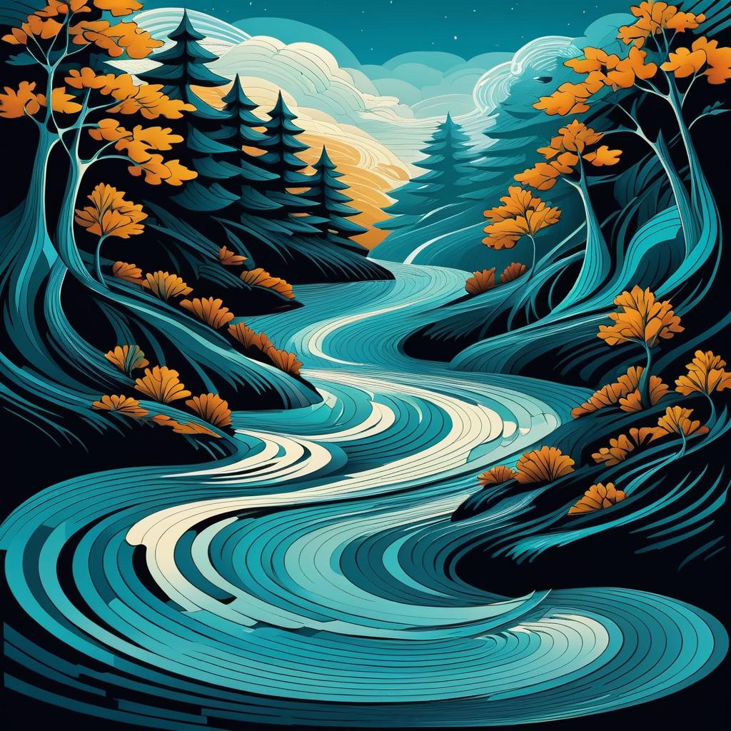 Dramatic Flowing Water in Escher Style