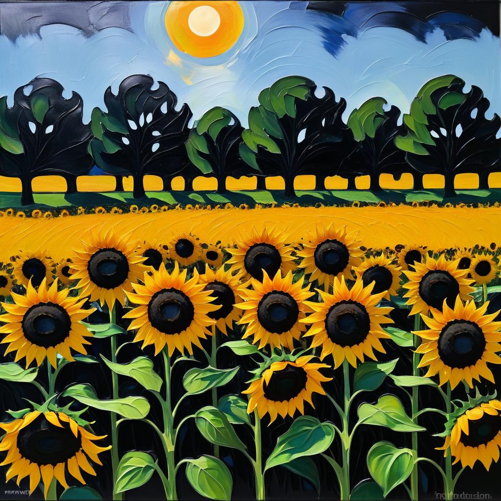 Expressionist Black Sunflowers Inspired by Munch