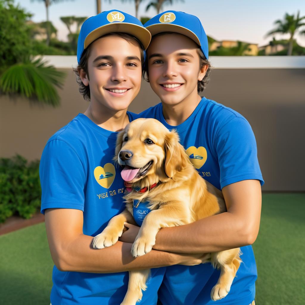 Brothers and their Golden Retriever Photo